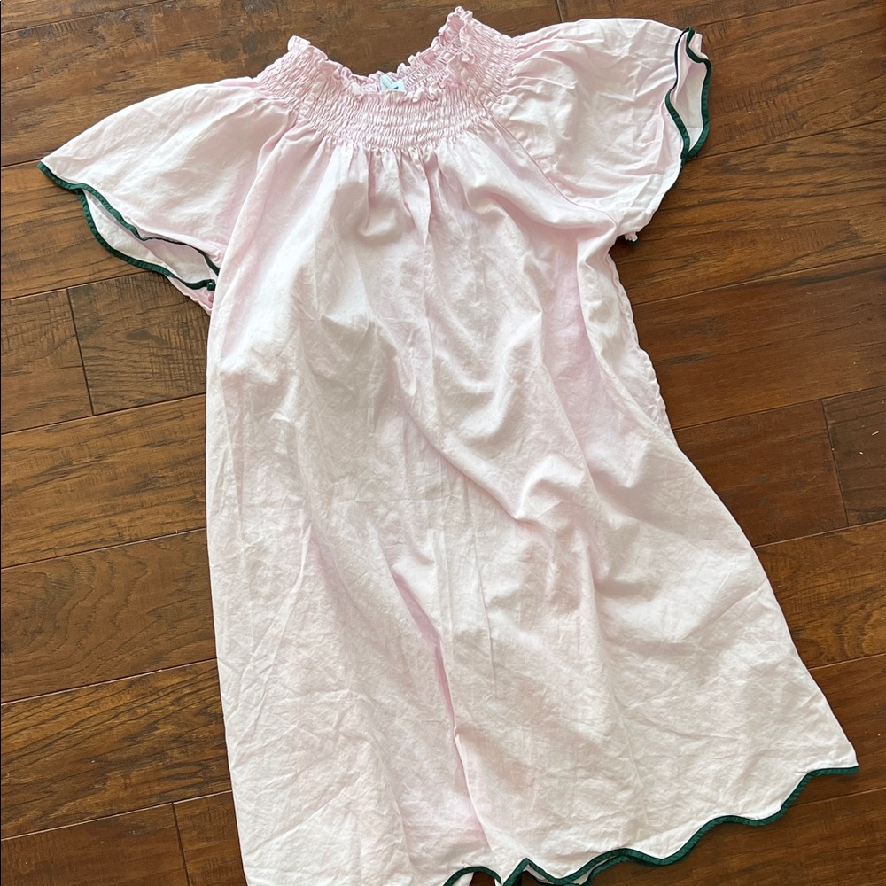 LAKE Scallop Smocked Nightgown with Green Trim - size L